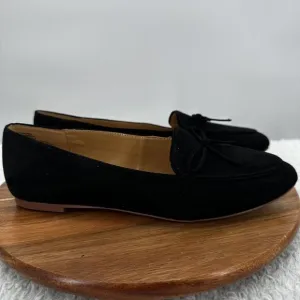 J Crew Bow Loafers Womens 7.5 Black Suede Flat Capsule Office Casual Preppy