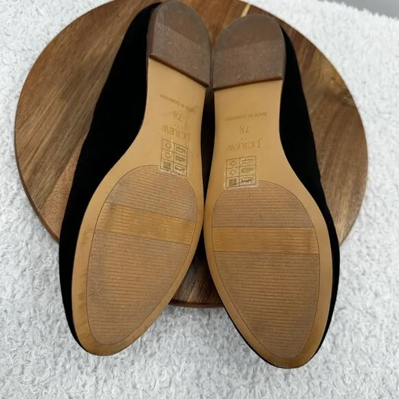 J Crew Bow Loafers Womens 7.5 Black Suede Flat Capsule Office Casual Preppy