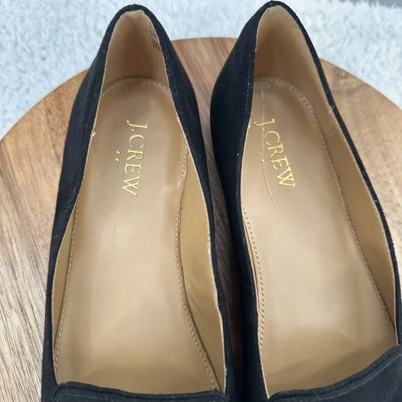 J Crew Bow Loafers Womens 7.5 Black Suede Flat Capsule Office Casual Preppy