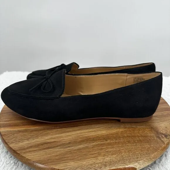 J Crew Bow Loafers Womens 7.5 Black Suede Flat Capsule Office Casual Preppy