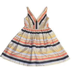 J Crew Cotton Blend Gold Metallic Denim Stripe Party Dress with Pockets