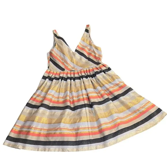J Crew Cotton Blend Gold Metallic Denim Stripe Party Dress with Pockets