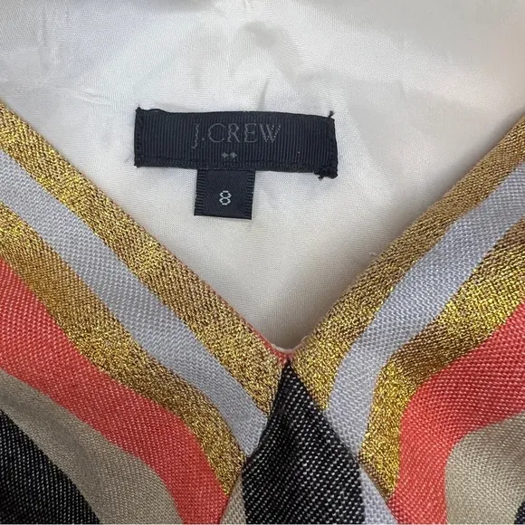 J Crew Cotton Blend Gold Metallic Denim Stripe Party Dress with Pockets