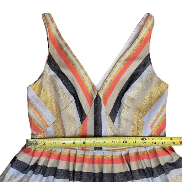 J Crew Cotton Blend Gold Metallic Denim Stripe Party Dress with Pockets