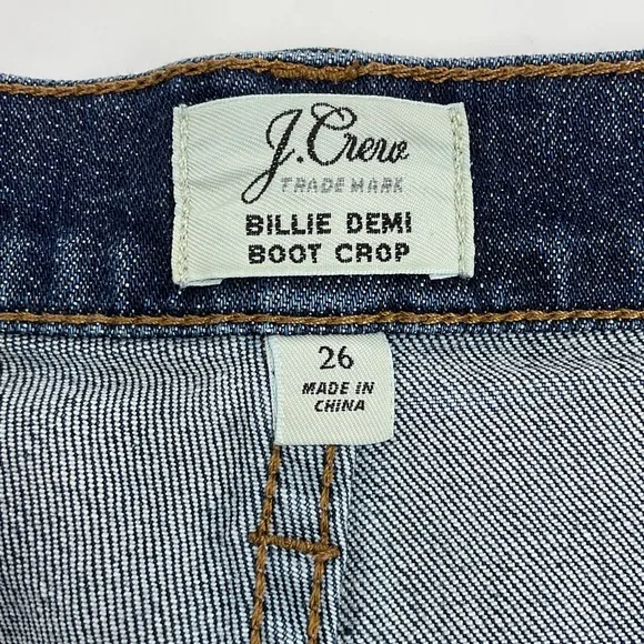 J. Crew EUC 10” Billie Demi Boot Crop in Dark Wash Light Distressing Size 26