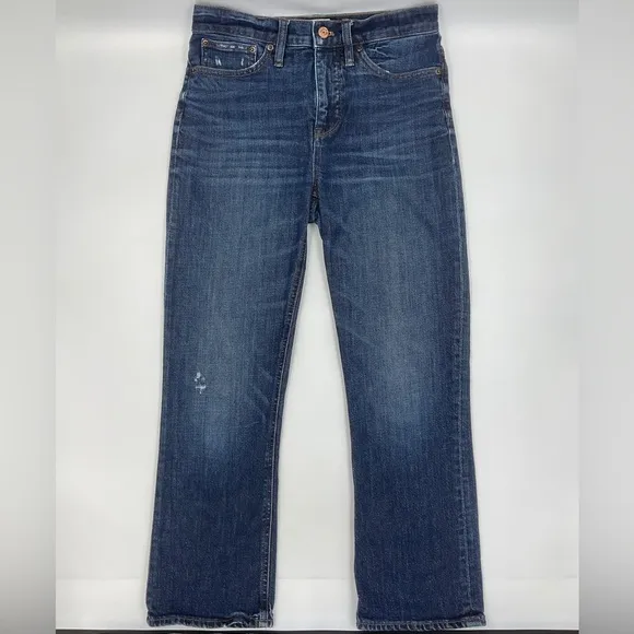 J. Crew EUC 10” Billie Demi Boot Crop in Dark Wash Light Distressing Size 26