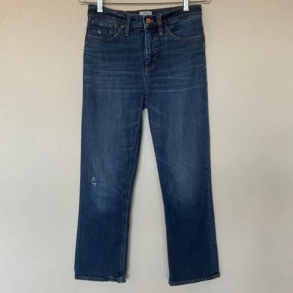 J. Crew EUC 10” Billie Demi Boot Crop in Dark Wash Light Distressing Size 26