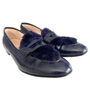 J. Crew Navy blue faux fur Academy loafers size 8.5