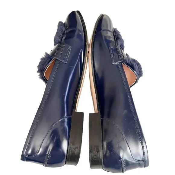 J. Crew Navy blue faux fur Academy loafers size 8.5