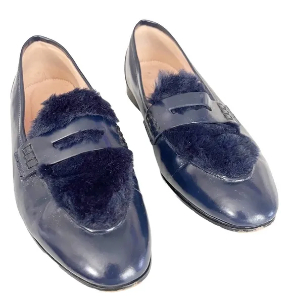 J. Crew Navy blue faux fur Academy loafers size 8.5
