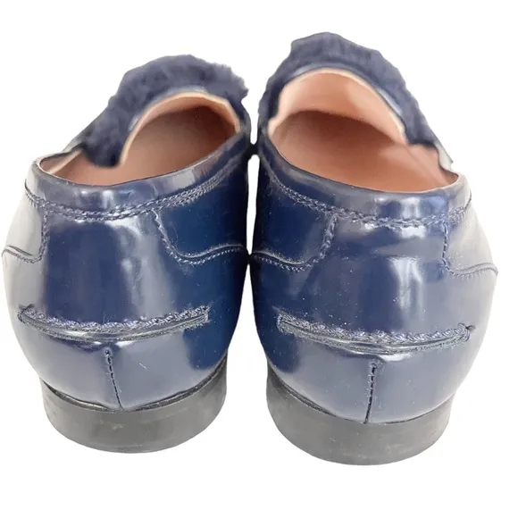 J. Crew Navy blue faux fur Academy loafers size 8.5