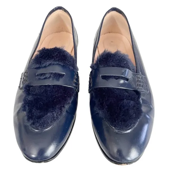 J. Crew Navy blue faux fur Academy loafers size 8.5