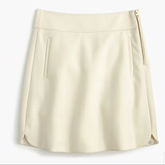 J Crew Petite Mini Skirt Double-Serge Wool Ivory
