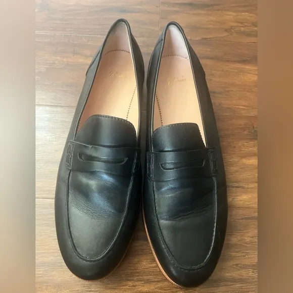 J Crew Ryan Penny Loafers Black Leather-Size 11