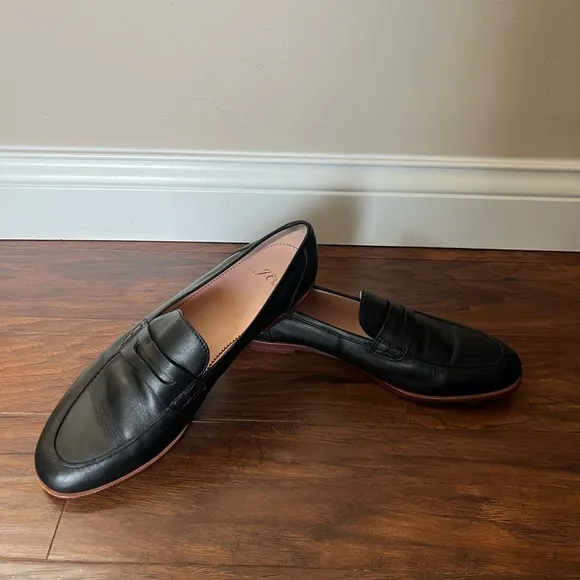 J Crew Ryan Penny Loafers Black Leather-Size 11