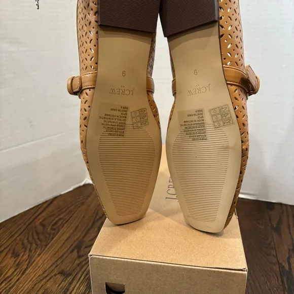J. Crew Tan Perforated Mary Jane Flats SZ 9 Color Camel