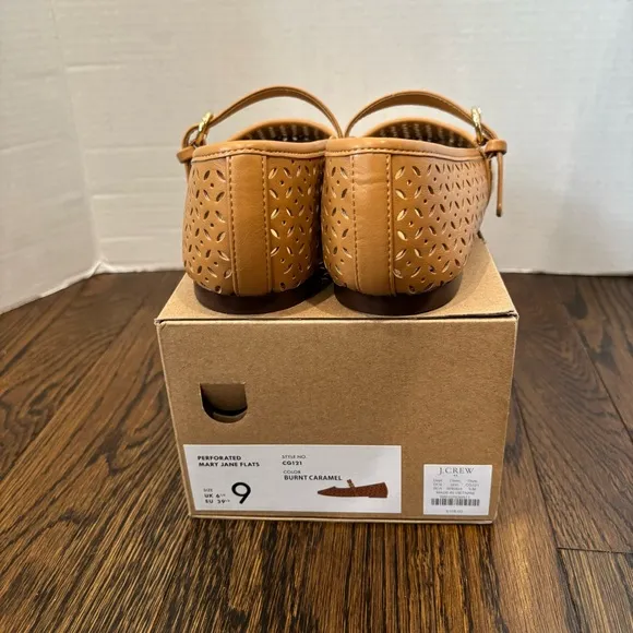 J. Crew Tan Perforated Mary Jane Flats SZ 9 Color Camel