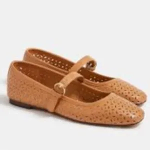 J. Crew Tan Perforated Mary Jane Flats SZ 9 Color Camel