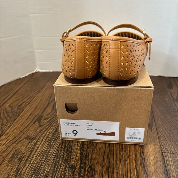 J. Crew Tan Perforated Mary Jane Flats SZ 9 Color Camel