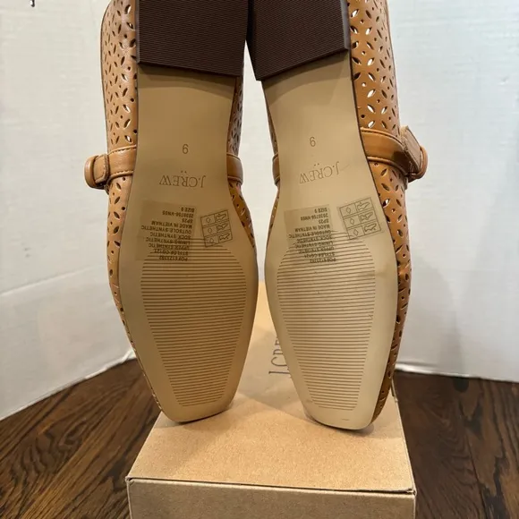 J. Crew Tan Perforated Mary Jane Flats SZ 9 Color Camel