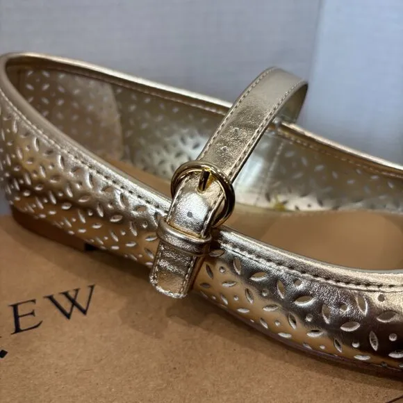 J. Crew Tan Perforated Mary Jane Flats SZ 9 Color Gold