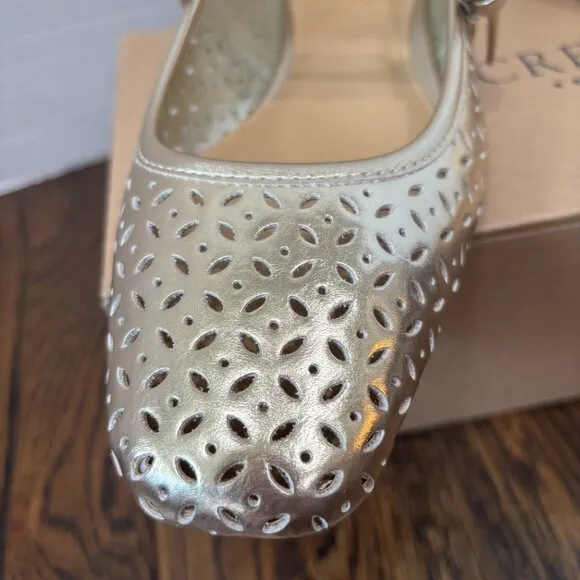 J. Crew Tan Perforated Mary Jane Flats SZ 9 Color Gold