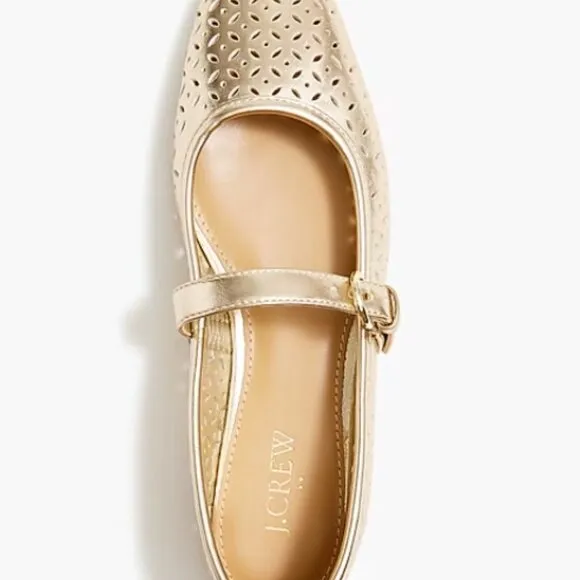 J. Crew Tan Perforated Mary Jane Flats SZ 9 Color Gold