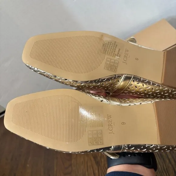 J. Crew Tan Perforated Mary Jane Flats SZ 9 Color Gold