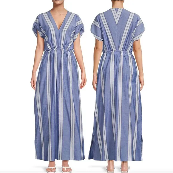 J. McLaughlin Etta Striped Stretch Waist Cotton Lyocell Maxi Dress Size Medium