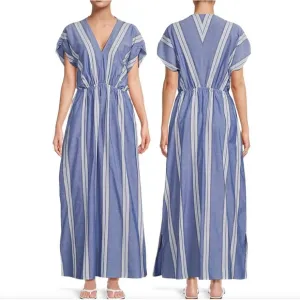 J. McLaughlin Etta Striped Stretch Waist Cotton Lyocell Maxi Dress Size Medium