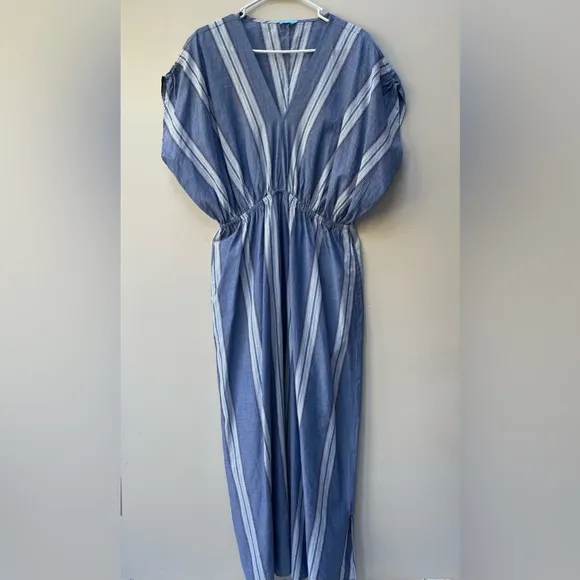 J. McLaughlin Etta Striped Stretch Waist Cotton Lyocell Maxi Dress Size Medium