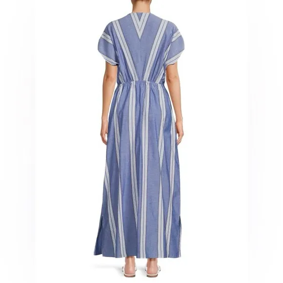 J. McLaughlin Etta Striped Stretch Waist Cotton Lyocell Maxi Dress Size Medium