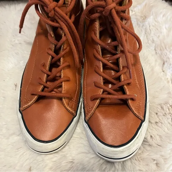 Jack  Purcell Converse Unisex Leather Cognac Color Hightop Lace Up Sneakers Sz 7