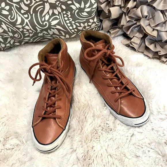 Jack  Purcell Converse Unisex Leather Cognac Color Hightop Lace Up Sneakers Sz 7