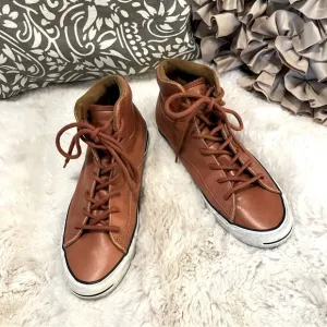 Jack  Purcell Converse Unisex Leather Cognac Color Hightop Lace Up Sneakers Sz 7