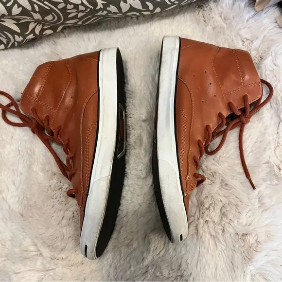 Jack  Purcell Converse Unisex Leather Cognac Color Hightop Lace Up Sneakers Sz 7