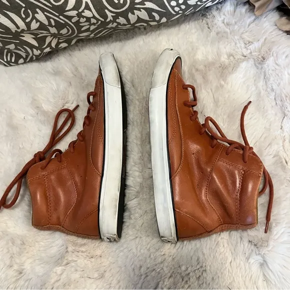 Jack  Purcell Converse Unisex Leather Cognac Color Hightop Lace Up Sneakers Sz 7