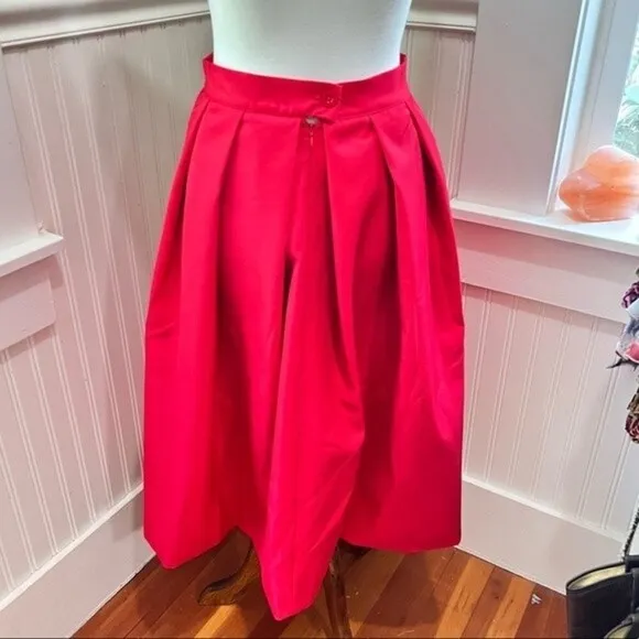 James Woo Red Full Midi Skirt with Box Pleats Size Medium 50s Pinup Mood