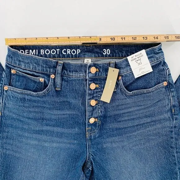 J.Crew 10&quot; Demi-Boot Crop Jean In Stone  Street Wash Size 30