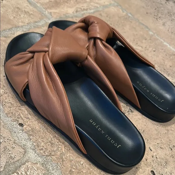 Jenni Kayne Tan Leather Knotted Slides