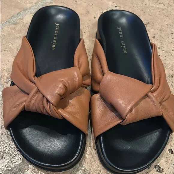 Jenni Kayne Tan Leather Knotted Slides