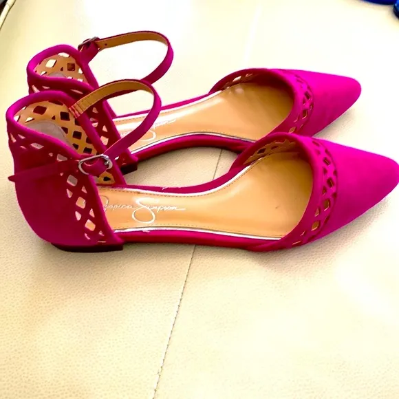 Jessica Simpson Pink Flats with Ankle Straps, Size 7.5