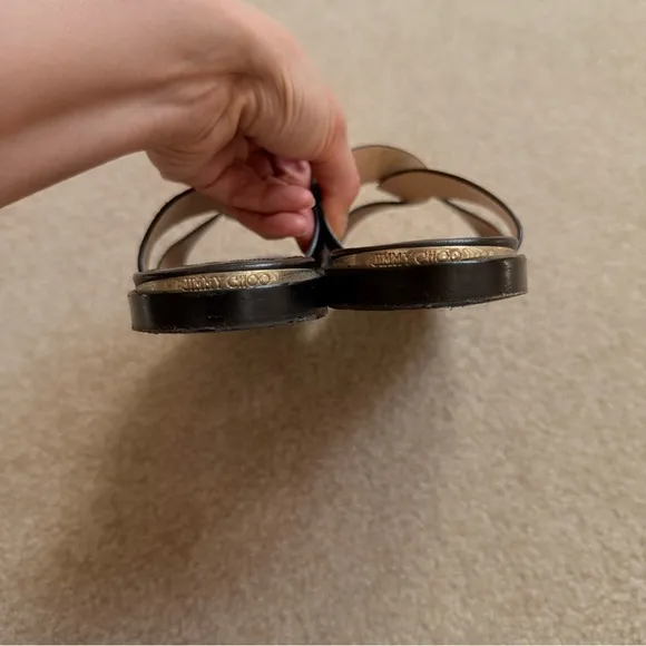 Jimmy Choo Atia Flat Slide Sandal Open Toe Black Leather 36.5