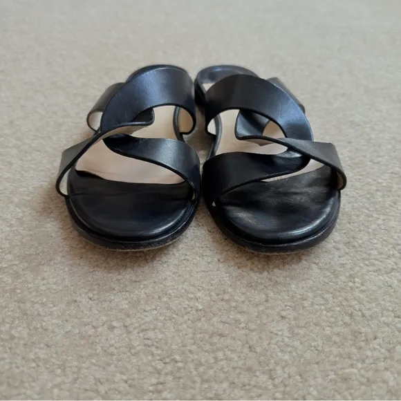 Jimmy Choo Atia Flat Slide Sandal Open Toe Black Leather 36.5