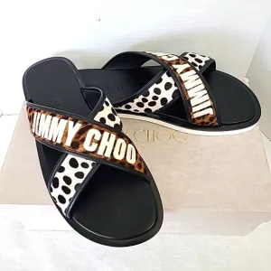 Jimmy Choo Black and Animal Print Men's Sandals Size 44