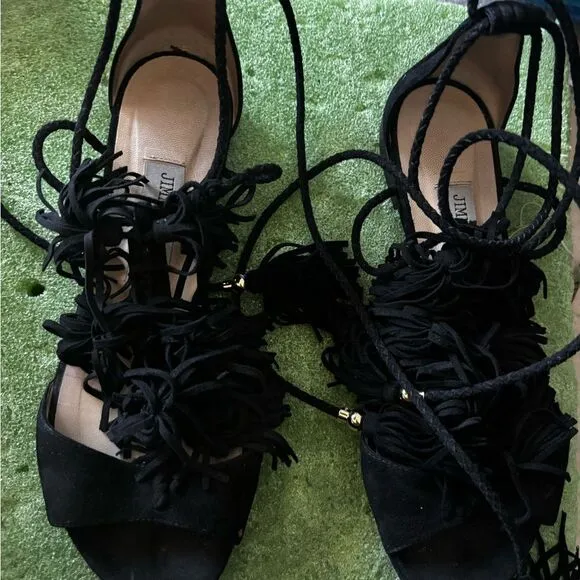Jimmy Choo Mindy Fringed Lace-Up Sandals runway flats tie up shoes open toe y2k