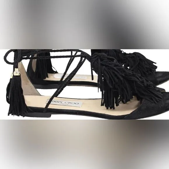 Jimmy Choo Mindy Fringed Lace-Up Sandals runway flats tie up shoes open toe y2k
