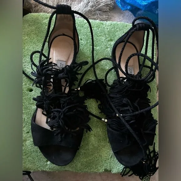 Jimmy Choo Mindy Fringed Lace-Up Sandals runway flats tie up shoes open toe y2k