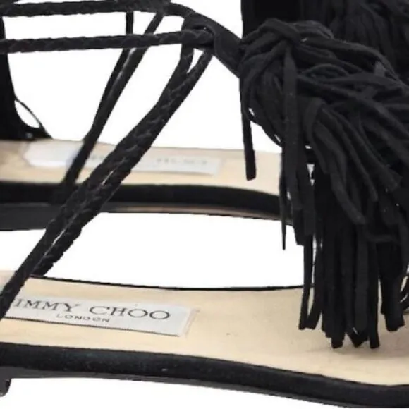 Jimmy Choo Mindy Fringed Lace-Up Sandals runway flats tie up shoes open toe y2k