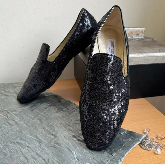 Jimmy Choo Sequins Evening Loafers Black New Size 10